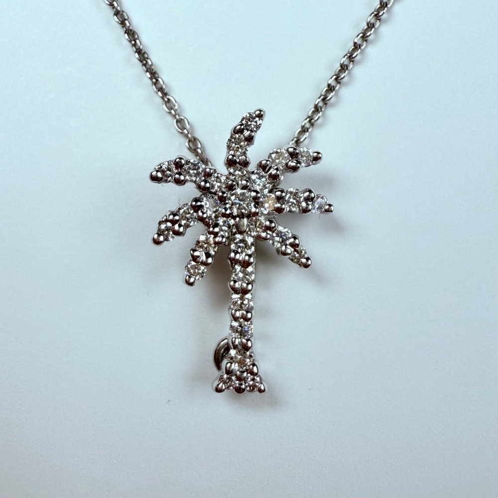Roberto Coin 18K White Gold .18 TCW Diamond Palm Tree Pendant Necklace